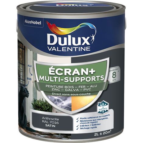ECRAN+ MULTI-SUPPORTS EXTERIEURE - Peinture en Phase Aqueuse Éxtérieur - Satin Gris Anthracite 2 L - Dulux Valentine