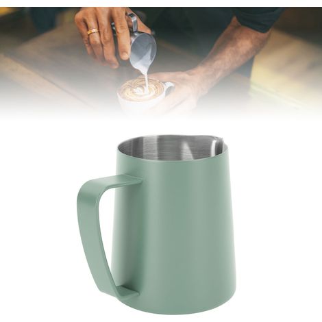 350 ml Latte-Art-Becher aus Edelstahl 304 mit innenliegender Skala und spitzem Ausguss, dunkelgrün, ideal für Latte Macchiato. (1/5)