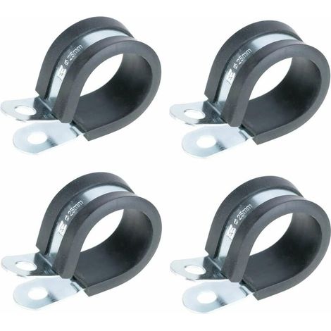 Set di 4 fascette metalliche con inserto in gomma, diametro 32 mm, fissaggio a clip a P per tubi, per cavi e canaline. (1/2)