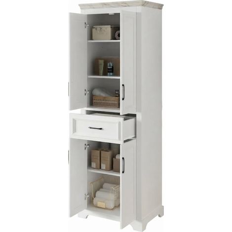 ELVMI Badezimmerschrank mit 2 Türen, 1 Schublade, Verstellbaren Einlegeböden, Soft-Close, MDF Weiß, 60x40x180 cm (1/5)