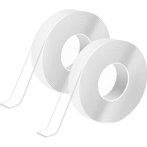 Lot de 2 rubans adhésifs nano, transparents et sans traces, double face, accroche puissante, lavables, haute viscosité – 5 m x 3 cm (1/5)
