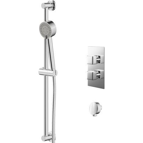 Cubix Polished Chrome Twin Thermostatic Valve Mixer Shower with Tyne Slide Rail Kit and Round Shower Elbow - 1 Outlet (1/5)