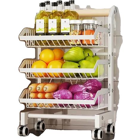 Estantería para verduras, ruedas con freno, diseño que ahorra espacio, 3 niveles. (1/2)