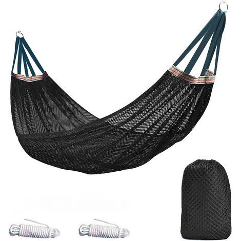 Amaca da esterno sospesa con rete Ice-Silk, nera, 260 x 130 cm, amaca da campeggio anti-ribaltamento, 1 pezzo (1/5)