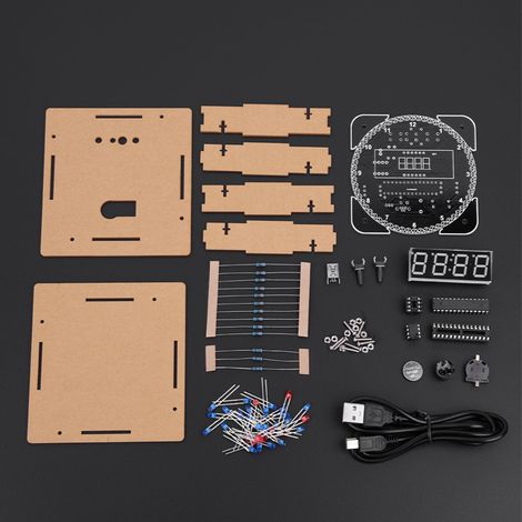 Kit DIY Horloge Numérique LED avec Contrôle de Rotation, Capteur de Température, Boîtier et Câble USB - Rouge