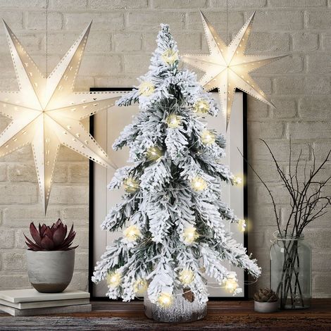 Sapin de Noël floqué de 45 cm avec lumières, mini sapin de Noël artificiel en PVC, décoration de bureau pour les fêtes. (1/5)