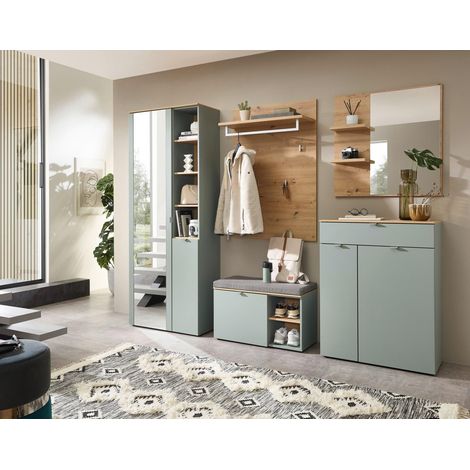 Mömax Garderobenschrank Bari in Grün/Eiche Artisan (1/5)