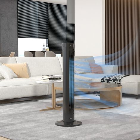 Ventilateur colonne télécommande minuterie 12h mode veille 3 vitesses tour oscillant 70°, noir