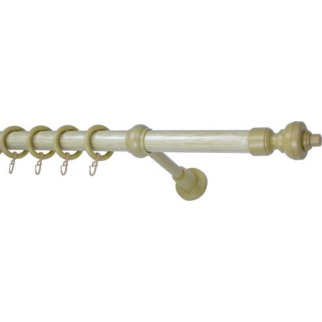 Gardinenstange 2-4m kürzbar Vorhangstange 28mm Komplett inkl. Gardinenringe Haken Dübeln, 3 Farben (2 Meter, Kiefer Optik)