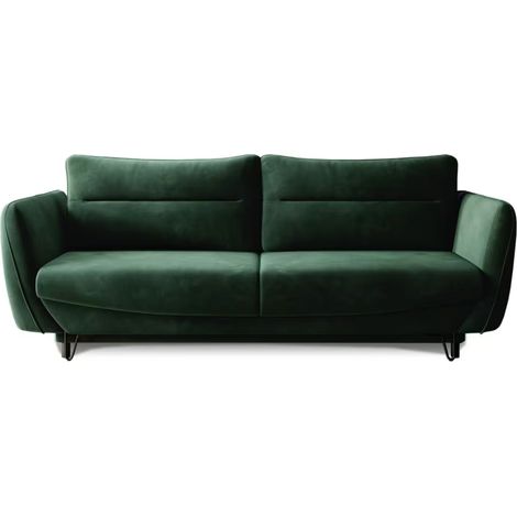 Canapé droit convertible tissu ZURIK - Coffre de rangement et pieds métal noir-Vert épinard (1/5)