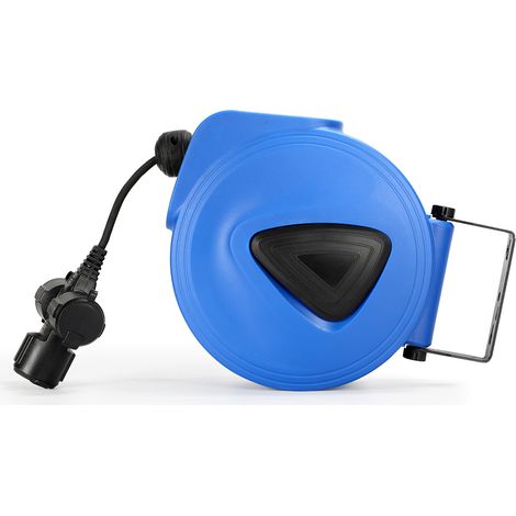 Wolketon Enrouleur automatique de câble Une prise de courant 20m 250V IP44 Butée réglable avec support de fixation au mur ,Orientable à 180°