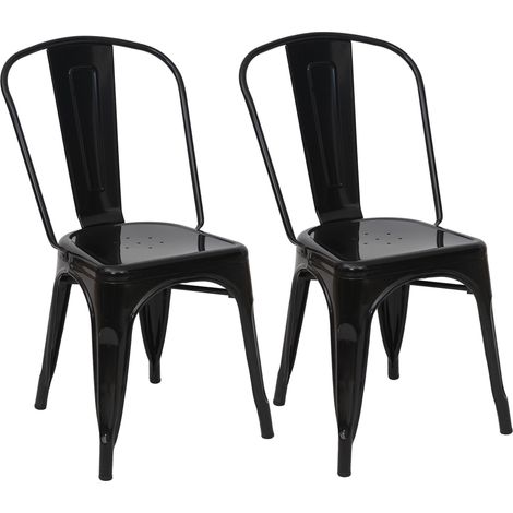 Juego de 2 sillas HHG-808, silla bistro apilable, metal diseño industrial apilable, negro
