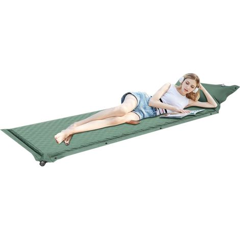 Selbstaufblasende Camping-Isomatte, ultraleichte selbstaufblasende Isomatte mit Kissen, tragbare wasserdichte Camping-Luftmatratze für Rucksackreisen, Outdoor, Reisen (Grün)