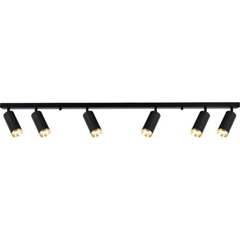 Lámpara de techo moderna con tira negra y focos móviles, elementos dorados, 6xGU10 10W MICA Milagro (1/5)