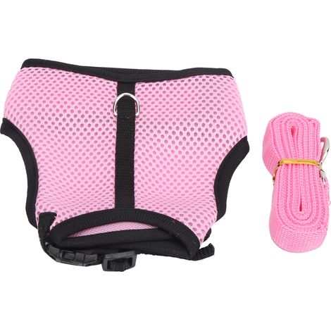Harnais de traction rose en maille pour animaux de compagnie, avec laisse, pour lapin et cochon d'Inde. Fournitures pour animaux de compagnie. Rose. (1/5)