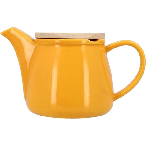 Théière en Grès Jaune 500ml avec Couvercle Hévéa Filtre Inox Infusion Thé Chaude Froide Maison (1/5)