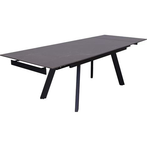 HERA - Table extensible en pierre frittée noir pieds en métal noir 160-240 cm