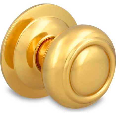 Bouton rond pour portes d’entrée extérieures – Tirette pour porte principale de la maison – Diamètre du bouton Ø70 mm – Laiton poli – Finition dorée – Vis et écrou de fixation inclus (1/5)
