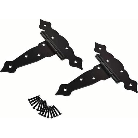 Charnières en fer forgé noir Lot de 2 – T-Strap renforcé 15 cm pour portes de grange, hangar ou clôture – Fixation solide (1/3)