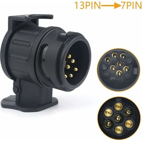 13/7 Adaptateur Prise Remorque 13 Broches vers 7 Broches Connecteur Fiche Attelage Voiture pour Tracteur, Caravane, Porte-vélo, (1/5)