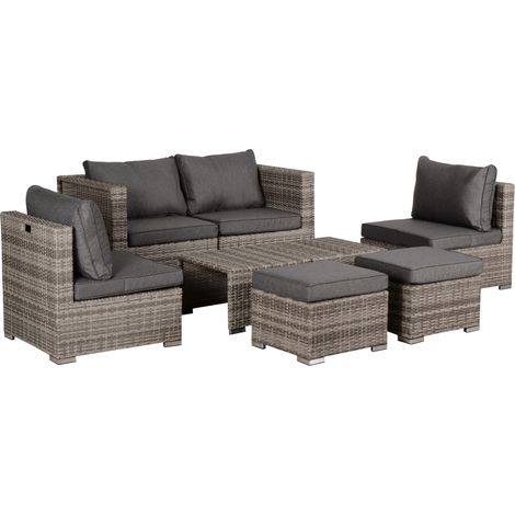 Set Salotto da Giardino in Polyrattan Divano 2 Poltrone Kore Grey Grigio (1/5)
