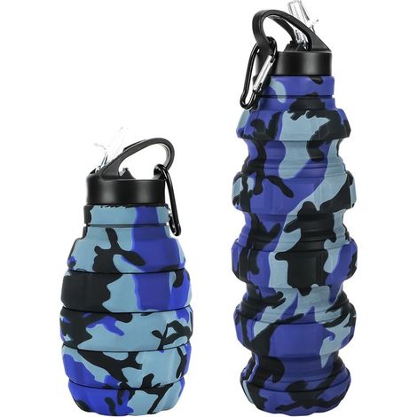 Botellas de agua, Botella agua plegable viajes, Botella plegable silicona reutilizable gimnasio, Botella deportiva portátil prueba fugas pajita (1/4)