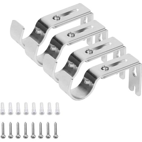 Lot de 4 supports de tringle à rideaux, métal argenté, réglable pour tube ≤25mm, fixation murale robuste, salon chambre (1/5)