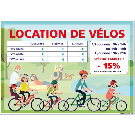 PANNEAU LOCATION DE VELOS A PERSONNALISER (H0510-PERSO) - Adhésif - 105 x 75 mm