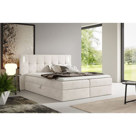 Boxspringbett Schlafzimmerbett MARTIM PREMIUM 160x200cm Stoff Fresh Altweiß (1/5)