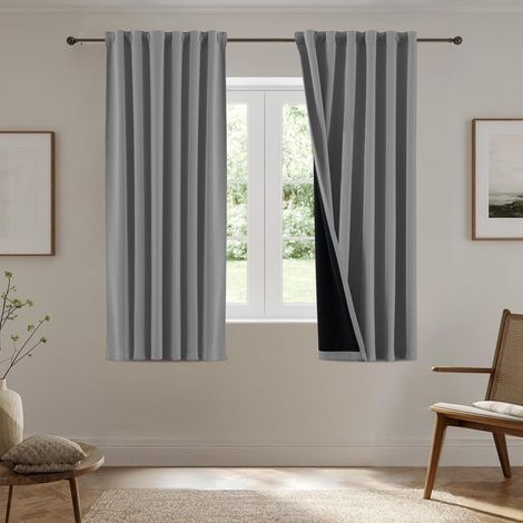 Thermal Insulated Curtains 140 x 175 cm, Opaque Curtains Anti Cold and Noise for Modern Bedroom, Light Grey (1/5)