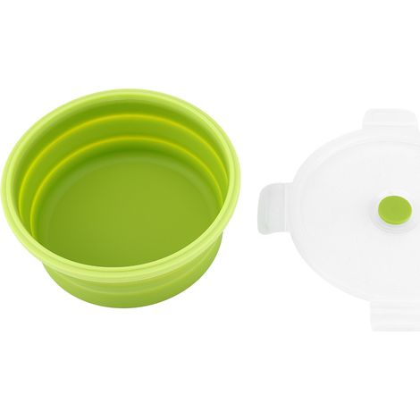 800 ml faltbare runde Silikon-Lunchbox, hellgrüner mikrowellengeeigneter Lebensmittelbehälter, wiederverwendbare tragbare Bento-Box. (1/5)