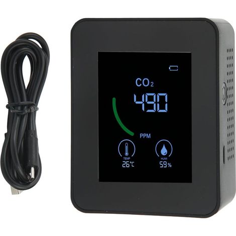 1 détecteur de dioxyde de carbone, mesure CO2 400-6000 ppm, température -10 à 50 °C, humidité 0-99 % HR, pour maison et bureau (1/5)
