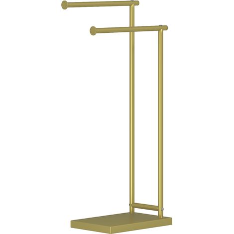 HOMCOM toallero de pie de 2 niveles, toallero escalera con 2 barras y marco metálico, toallero de baño moderno en forma de L, 35,5x20x78 cm, dorado