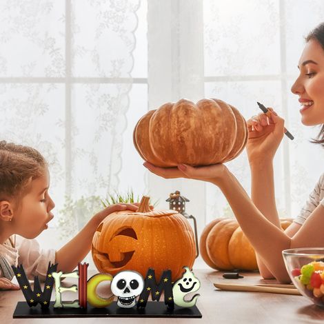 Halloween-Holzornamente: Kürbis, Skelett, Spinne, Fledermaus – Tischdekoration, Partydekoration, Tischdeko (1/5)