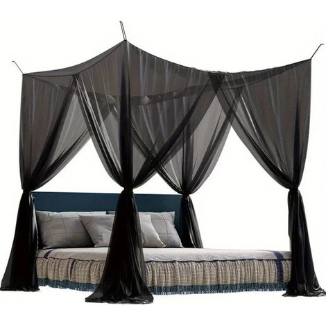 Moustiquaire de lit noire – 190 x 210 x 240 cm – 4 ouvertures – Polyester – Camping et terrasse – Luxe (1/5)