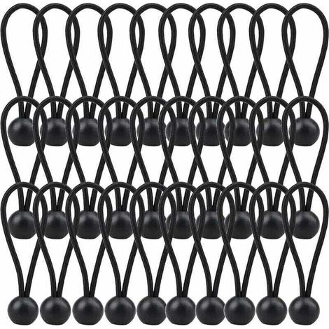 30 cordes élastiques pour bâche, 140 mm, pour tentes, auvents et rideaux, noires. (1/4)