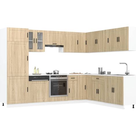 Ensemble de 14 meubles de cuisine chêne Sonoma en bois d’ingénierie et verre - PANGIVO (1/5)