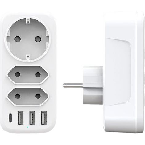 Blanc Multiprise Murale avec USB C, Multiprises 3 Prises 17W 5A avec 3 USB C&1 A, Maison Le Bureau Les Voyages Compatible avec Phone Pad (1/5)