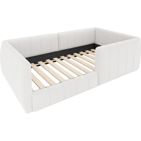 Gepolstertes Plattformbett 90 x 200 cm mit Sicherheitsgeländer, Beige (1/5)