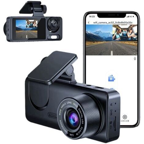 1080P Dashcam Voiture Avant arrière et intérieur WiFi avec contrôle APP, Grand Angle 3 Canaux avec SD 64G, Caméras Avant et Arrière avec Vision Nocturne Infrarouge, G-Sensor, Enregistreme (1/5)