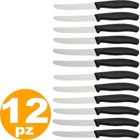 TrAdE Shop Traesio - Set 12 Coltelli Da Tavola Cucina In Acciaio Inox Manico Nero Rivestimento -