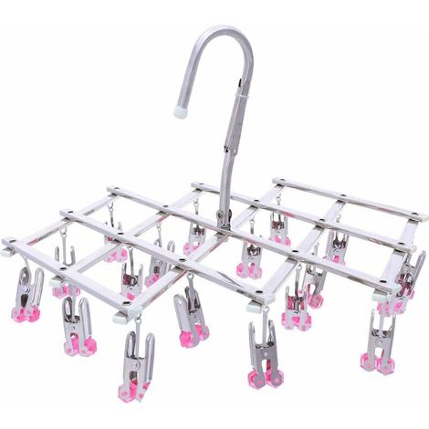 FlkwoH Stainless Steel Clothes Drying Rack,Foldable Clothes Hanger,Hanging Drying Rack,Windproof,18 Clips For Underwear Socks Gloves,Quickly Remove Clothes From The Hanger,Red(RED, 18-Pegs) (1/5)