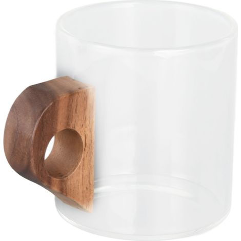 Glas-Kaffeebecher, hitzebeständiger Wasserbecher mit Holzgriff für Zuhause, Reisen, Küche und Restaurant, 280 ml (1/5)