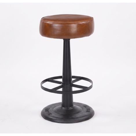 Tabouret pour îlot central 65 cm en cuir de buffle marron - Lucien (1/5)