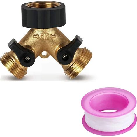 (Or, 19 mm) 1 ensemble de répartiteur de tuyau d'arrosage en laiton robuste avec adaptateur double pour robinet, fourni avec 1 rouleau de ruban adhésif. (1/3)