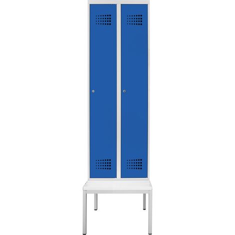 STIER Garderobenspind Premium mit Sitzbankuntergestell 2 Abteile Zylinderschloss lichtgrau/enzianblau (1/4)