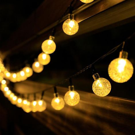 Guirlande Lumineuse Solaire - 50 LED - 7 M - 8 Modes - Capteur Lumineux Étanche IP65 - Boule Cristal - Blanc Chaud - Pour Jardin Fête Mariage Noël (1/5)