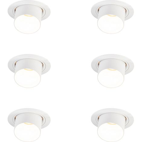 Set of 6 Modern Recessed Spotlights White Round Tiltable - Installa