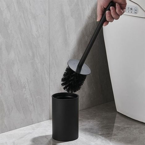 Brosse WC en acier inoxydable Finition satinée Avec support intégré Design moderne et facile d'entretien Idéale pour l'hygiène de la salle de bain Brosse WC avec support 14 x 8 x 38 cm (1/3)