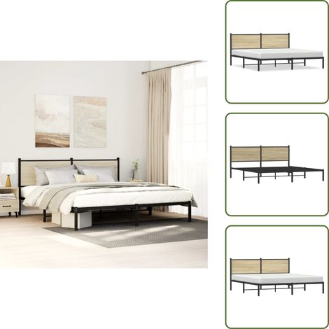 Metallbett ohne Matratze Sonoma-Eiche 160x200 cm - Metallbett - Doppelbett - Boxspringbetten - Bettenrahmen - Schlafraum (1/5)